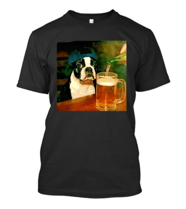Boston Terrier Baseball Cap Drinking Beer T-Shirt