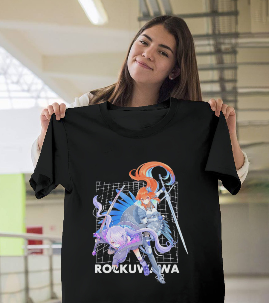 Rockuwawa Anime Warrior Girls Sword Katana Grid T-Shirt