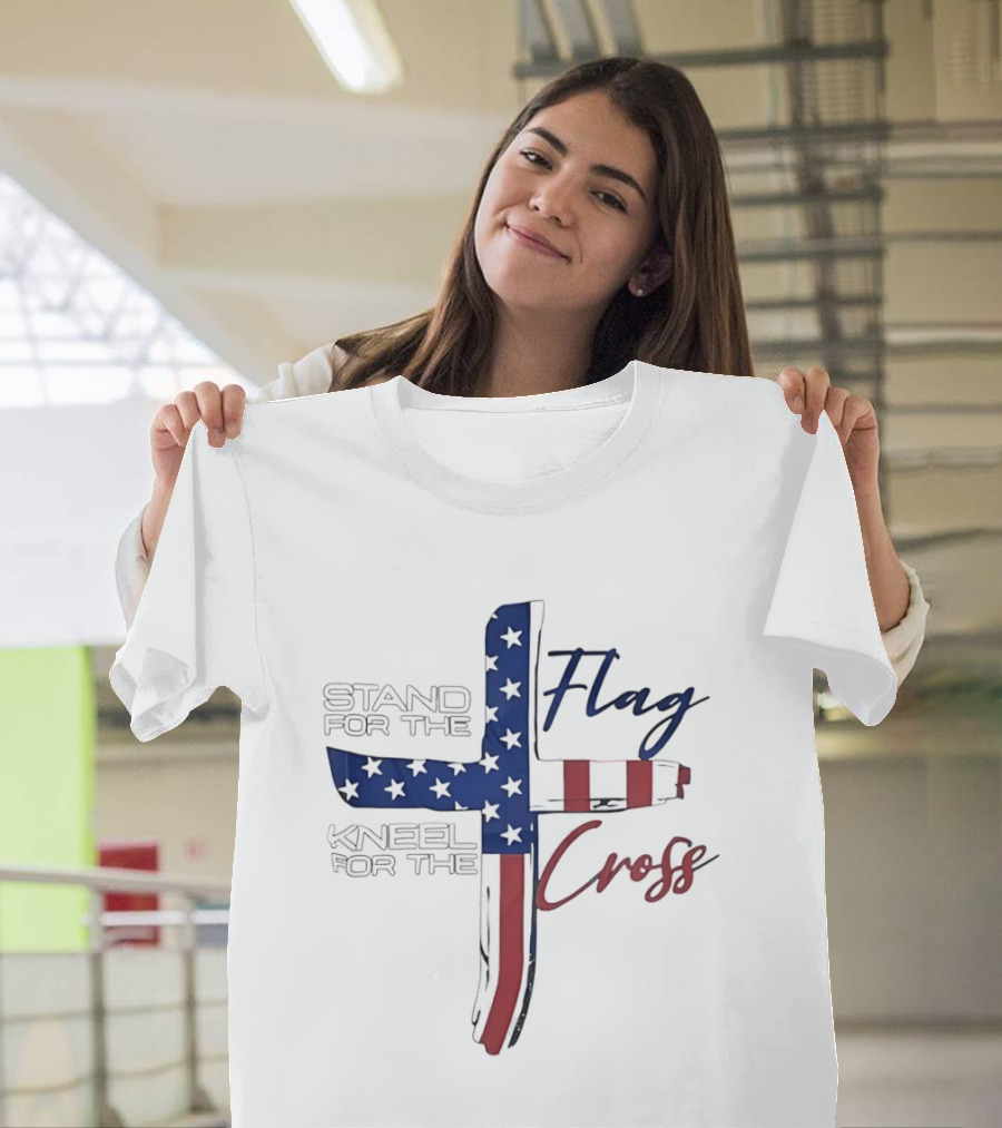 Stand For The Flag Kneel For The Cross USA Flag T-Shirt