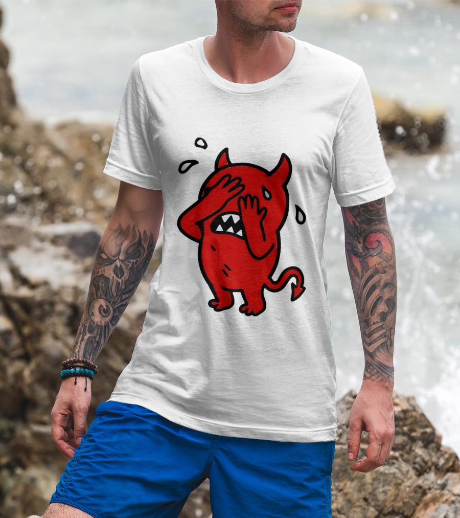 Devil Cartoon Facepalm Panicking Sweating Emoji T-Shirt