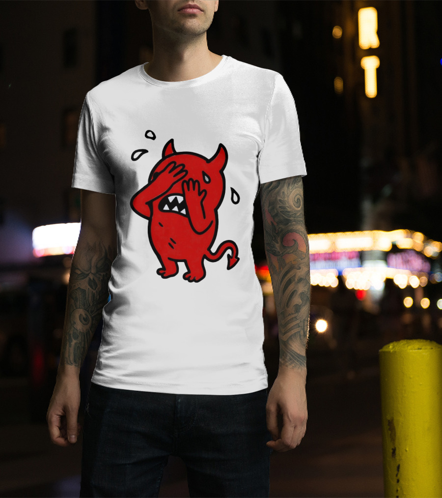 Devil Cartoon Facepalm Panicking Sweating Emoji T-Shirt