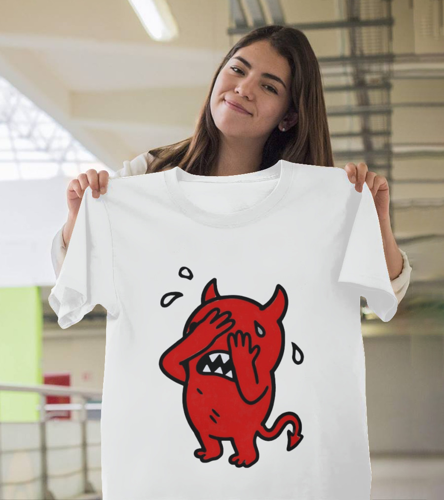 Devil Cartoon Facepalm Panicking Sweating Emoji T-Shirt