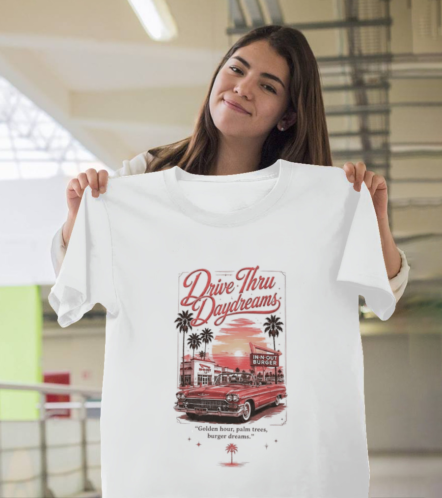 Drive Thru Daydreams In N Out Burger Golden Hour Palm Trees Car Vintage Scene T-Shirt