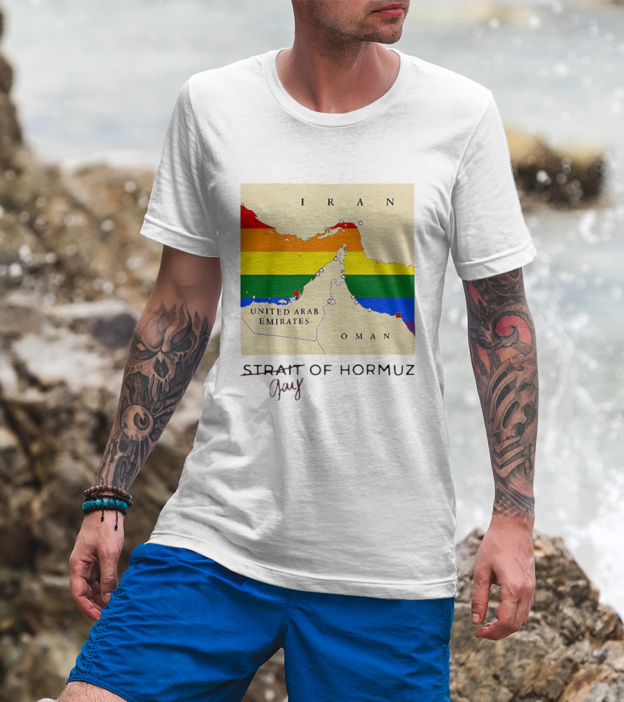 Strait Of Hormuz Map Pride Rainbow Gay Wordplay Pun T-Shirt