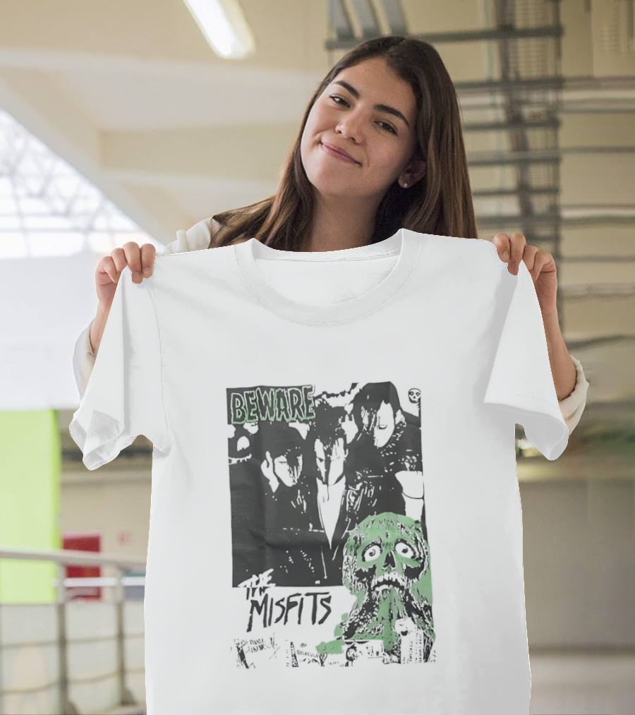 Beware The Misfits Horror Punk Band Skull Green T-Shirt
