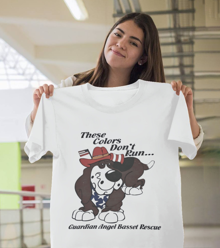 These Colors Don't Run Guardian Angel Basset Rescue Patriotic Dog Breed Cowboy Hat And Bandana T-Shirt