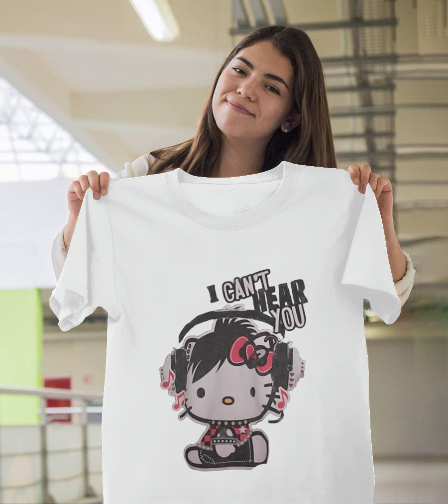 Hello Kitty I Can't Hear You Headphones Music Emo T-Shirt