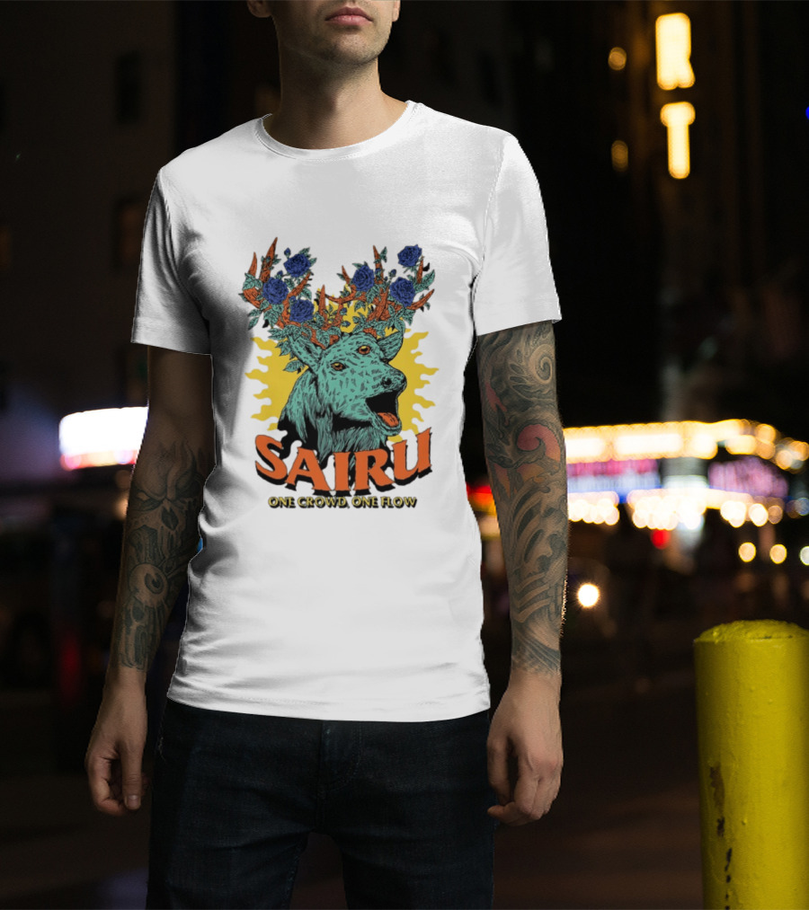 Sairu One Crowd One Flow Deer With Blue Roses Horns T-Shirt