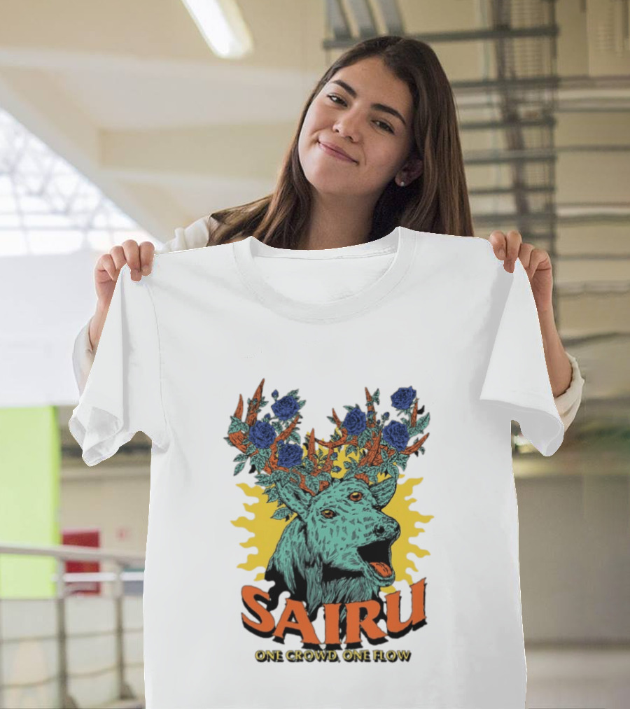 Sairu One Crowd One Flow Deer With Blue Roses Horns T-Shirt