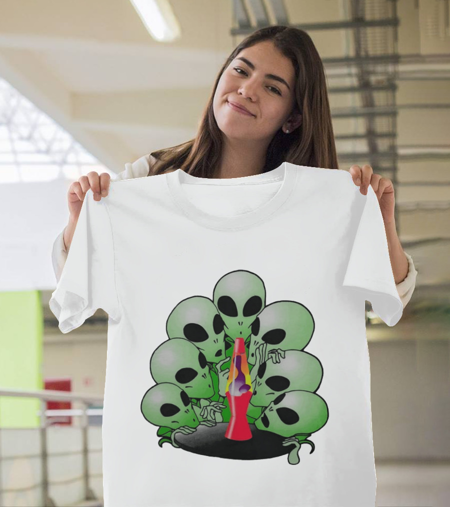Aliens Gathering Around Colorful Lava Lamp T-Shirt
