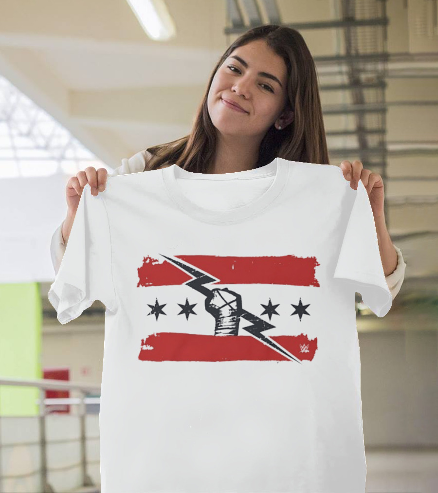CM Punk Chicago Flag Fist Lightning Bolt Stars T-Shirt