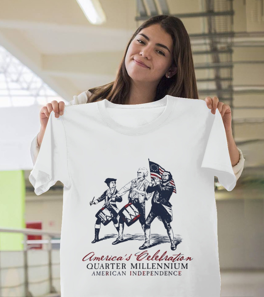 America's Celebration Quarter Millennium Colonial Soldiers Drumming American Independence T-Shirt