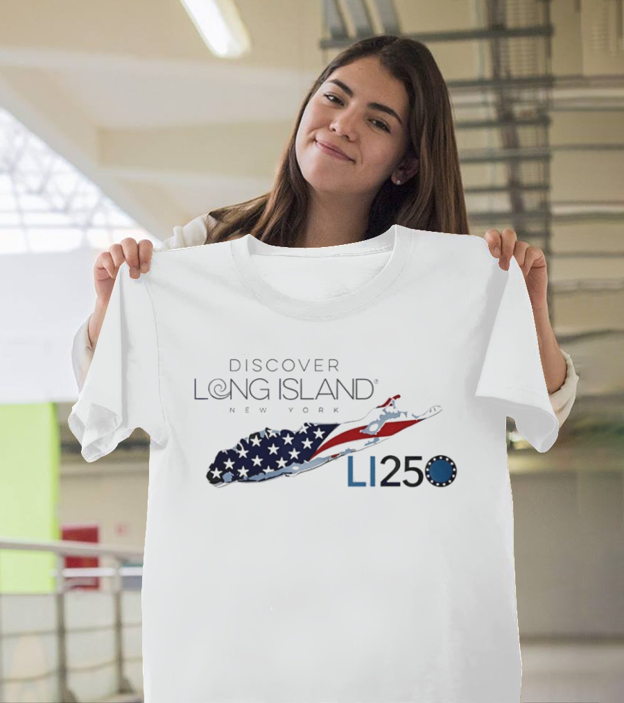 Discover Long Island New York LI250 American Flag Map T-Shirt