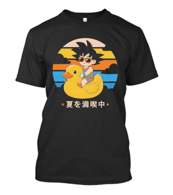 Young Goku Riding Rubber Duck At Sunset Enjoying Summer T-Shirt