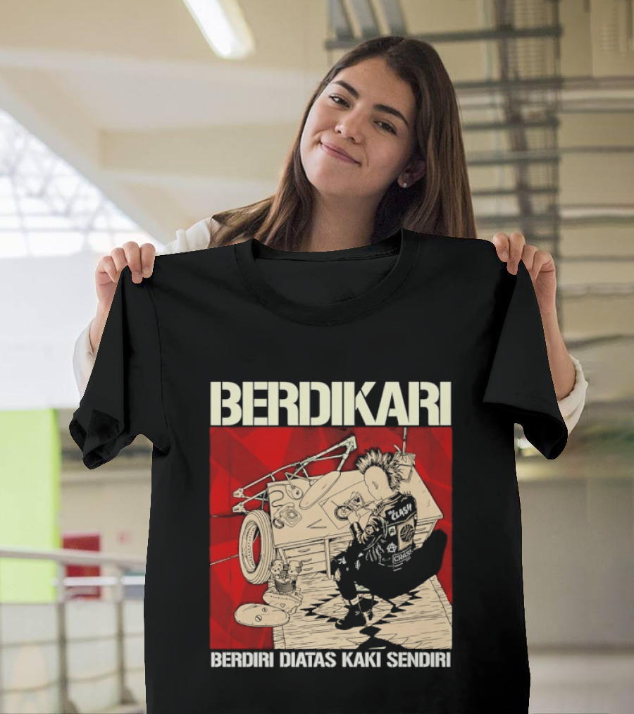 Berdikari Berdiri Diatas Kaki Sendiri Red Checkerboard Racing Motif T-Shirt
