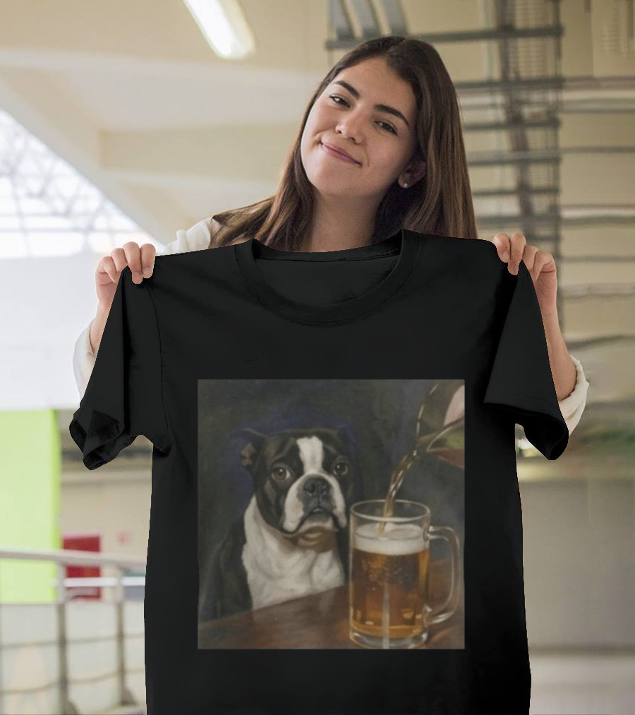 Boston Terrier Drinking Beer T-Shirt