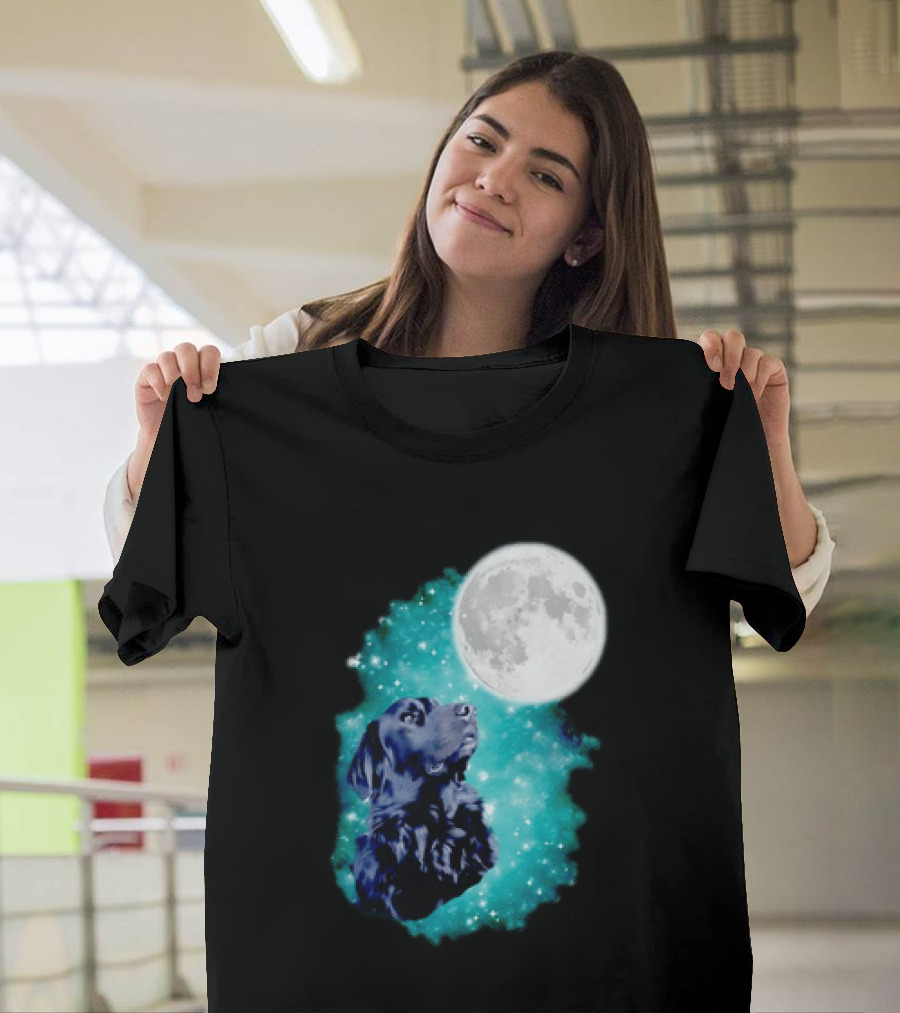 Black Dog Under Moon In Galaxy Space T-Shirt