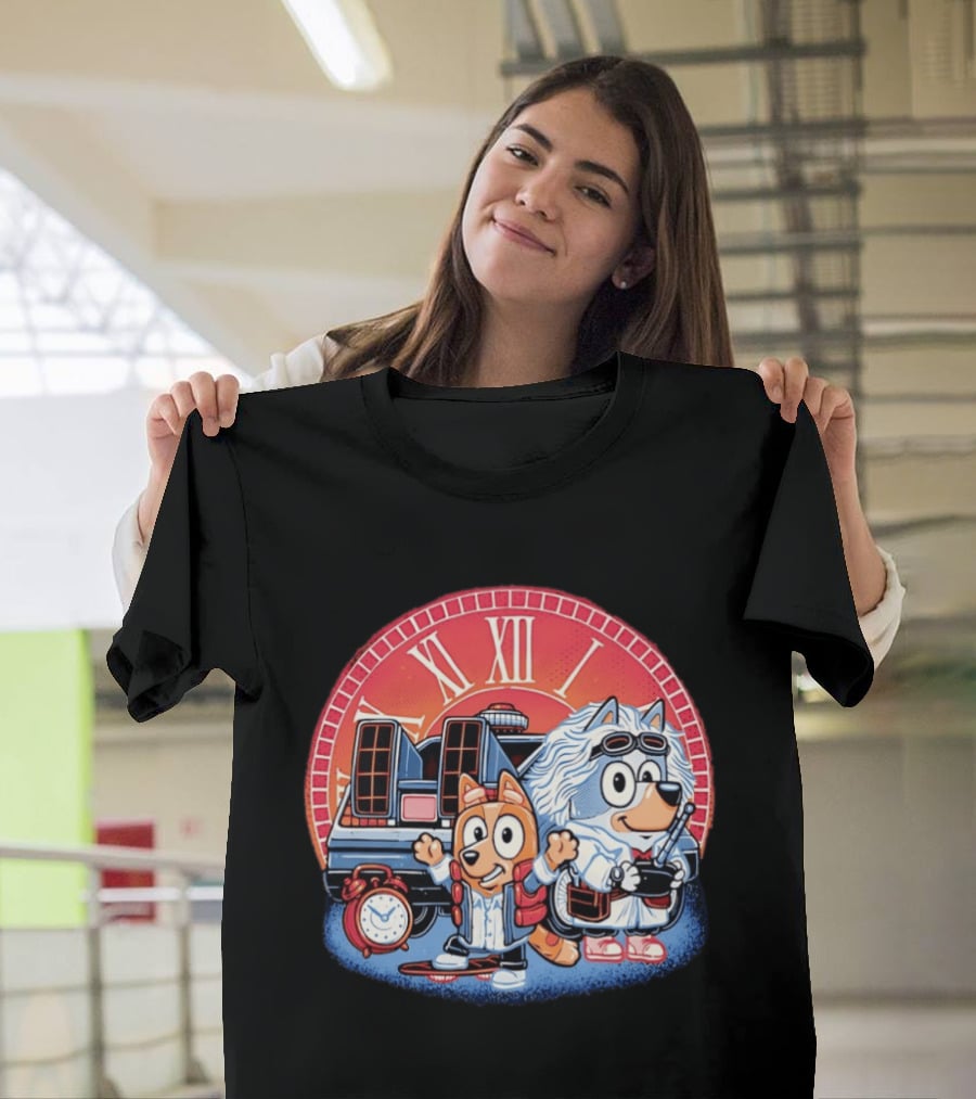 Bluey And Chilli Bark In Time Doc Brown Marty McFly T-Shirt