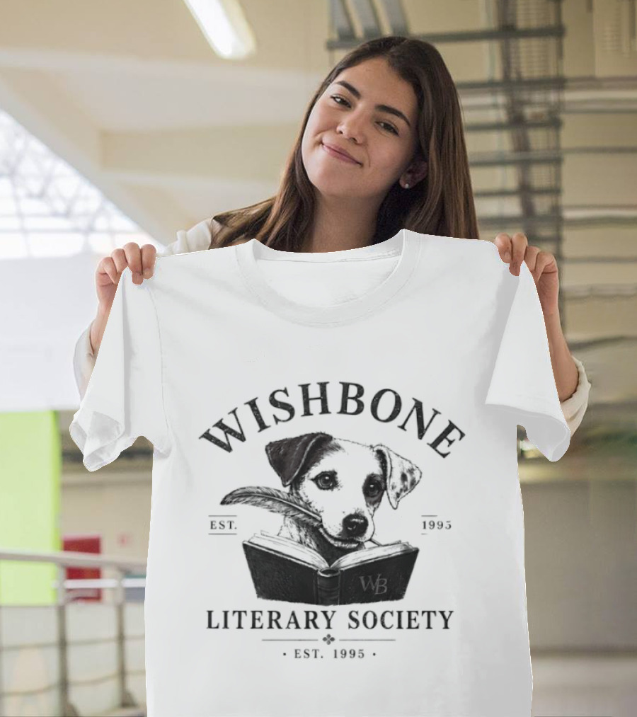 PBS Wishbone Literary Society Est 1995 Classic Dog Reading Book T-Shirt