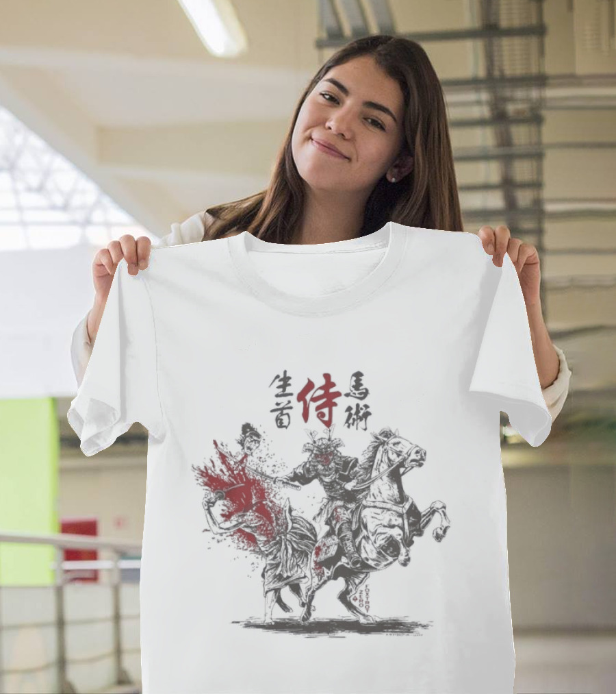 Zero Foxtrot Namakubi Bajutsu Samurai Riding Warrior With Red Kanji T-Shirt