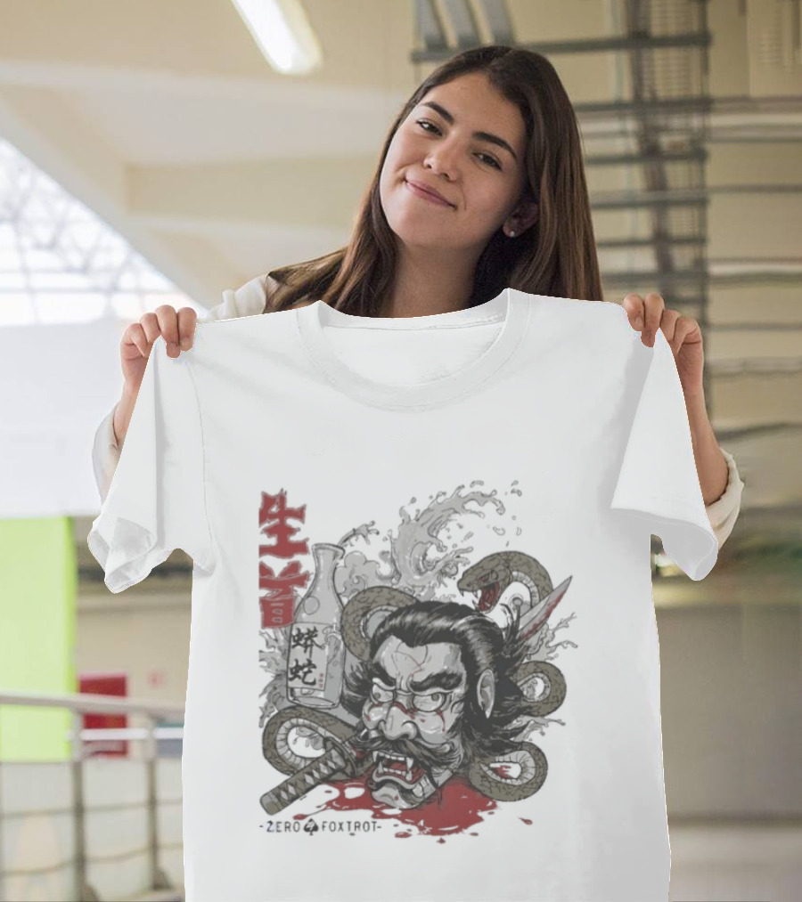 Zero Foxtrot Namakubi Sake Samurai Warrior Kanji T-Shirt