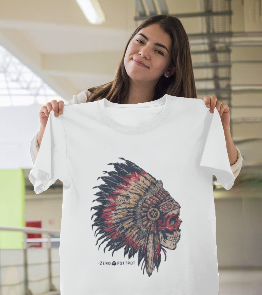 Zero Foxtrot Skull In Feathered Headdress T-Shirt
