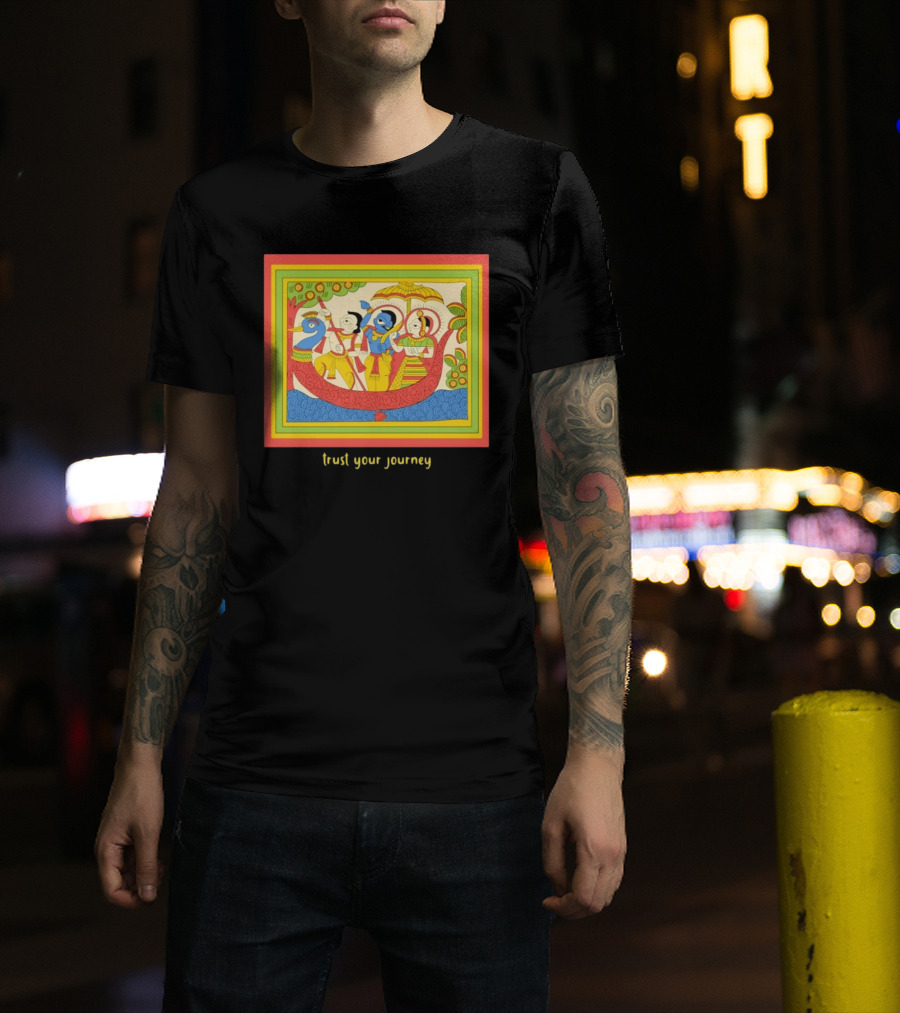 Phad Paintings Trust Your Journey Krishna Radha Boat Scene T-Shirt
