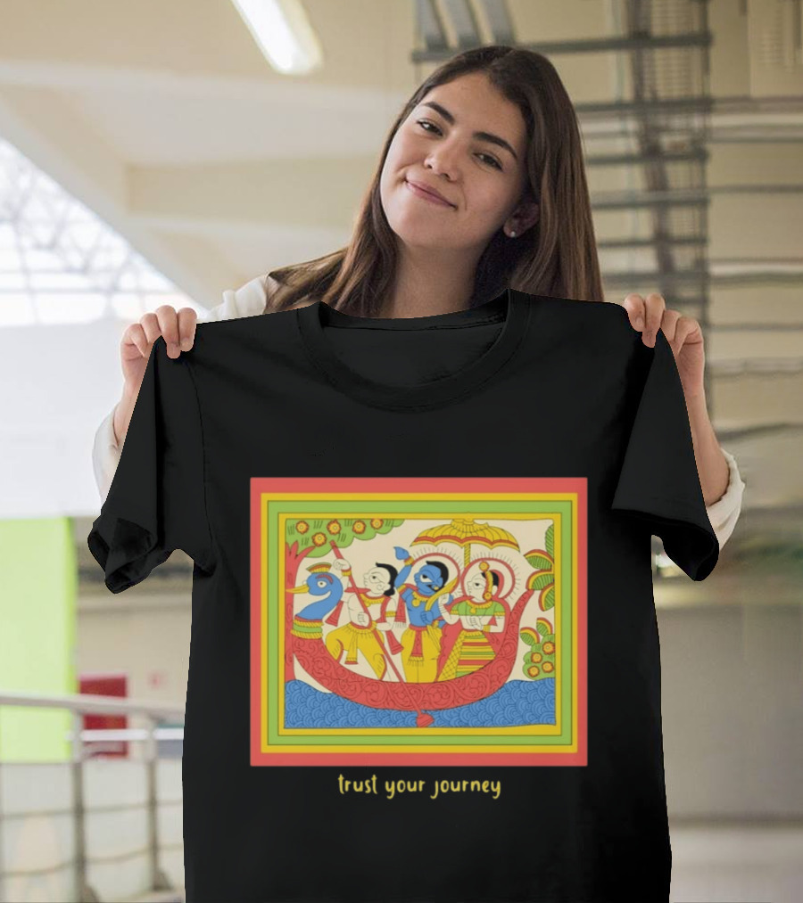 Phad Paintings Trust Your Journey Krishna Radha Boat Scene T-Shirt