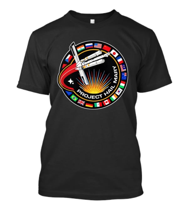 Project Hail Mary Mission Patch With International Flags And Spacecraft T-Shirt