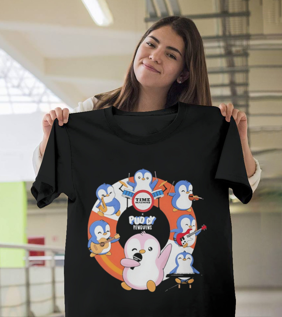 Pudgy Penguins Time Machine Band Musical Penguins Party T-Shirt