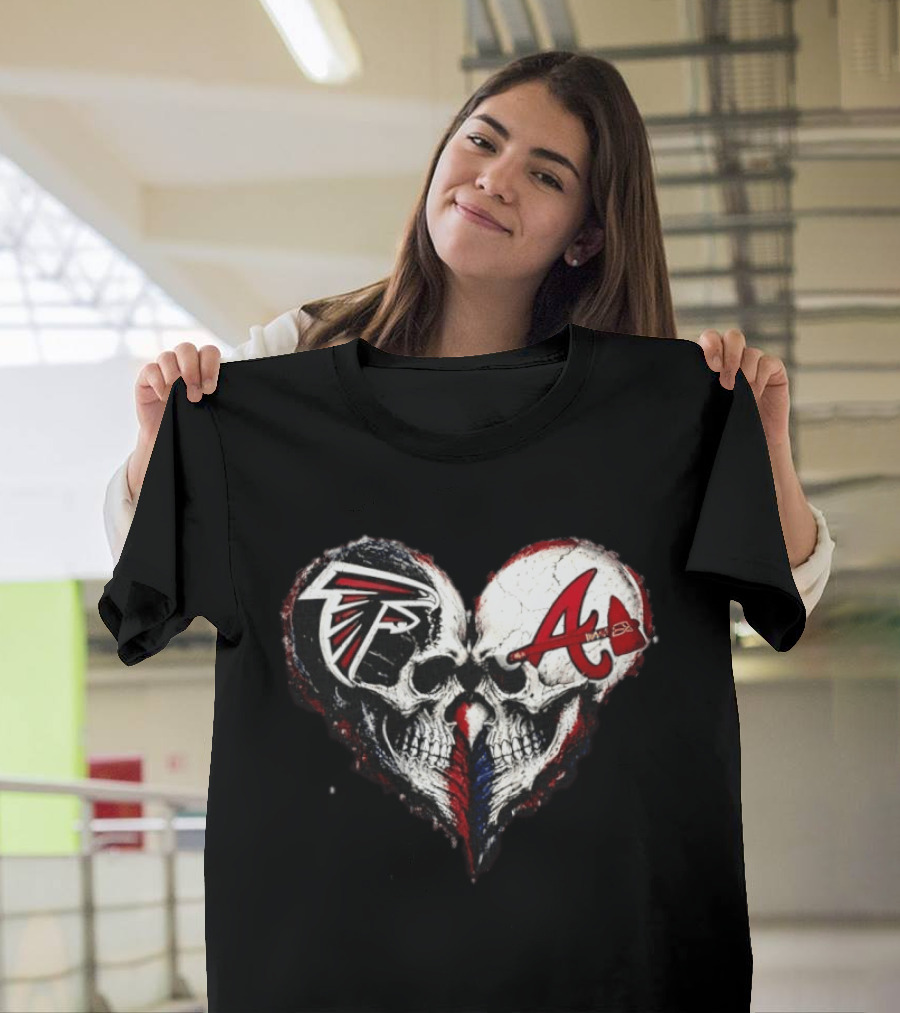 Atlanta Falcons And Atlanta Braves Skull Heart T-Shirt