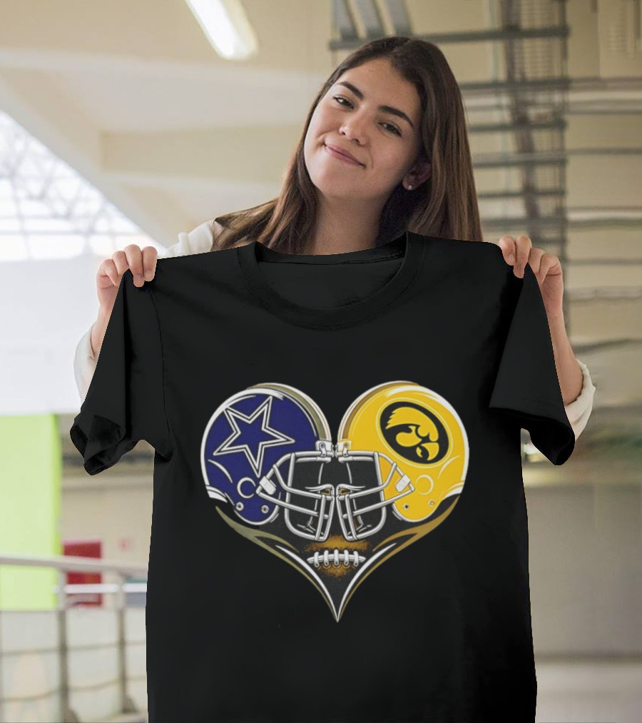 Dallas Cowboys And Iowa Hawkeyes Helmet Heart T-Shirt