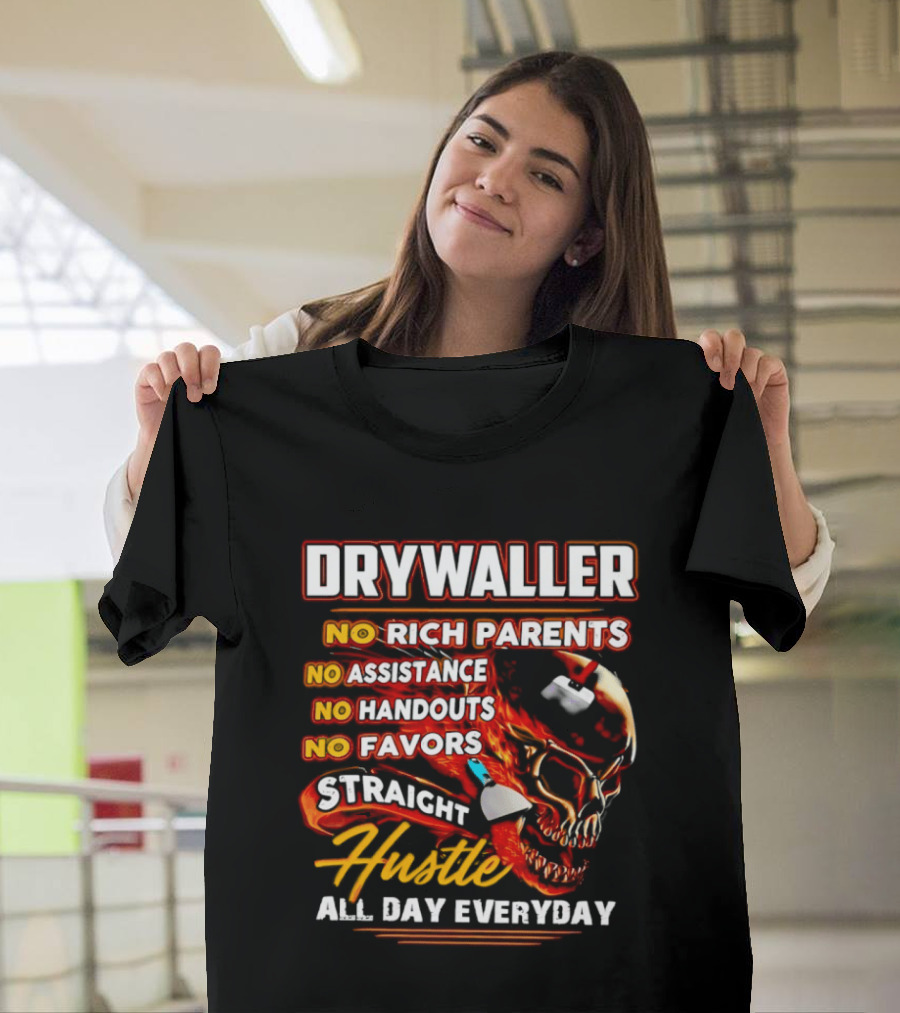 Drywaller Skull Holding Trowel Straight Hustle T-Shirt