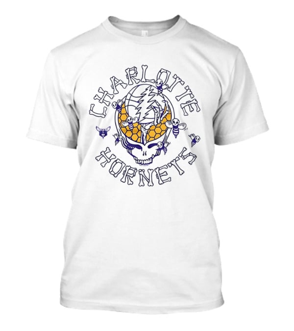 Charlotte Hornets Grateful Dead Steal Your Face Skull Honeycomb Bee T-Shirt