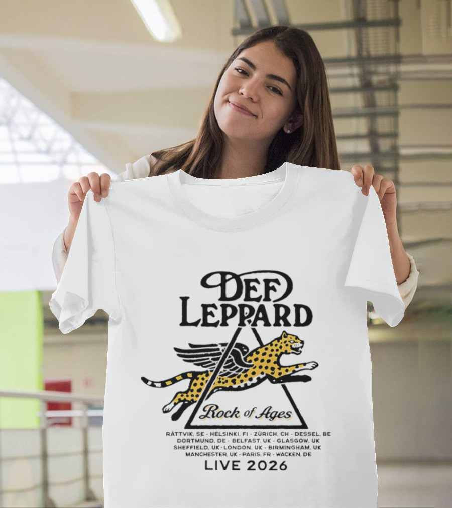 Def Leppard Rock Of Ages Live 2026 Tour Helsinki Zurich Belfast London Paris Wagon T-Shirt