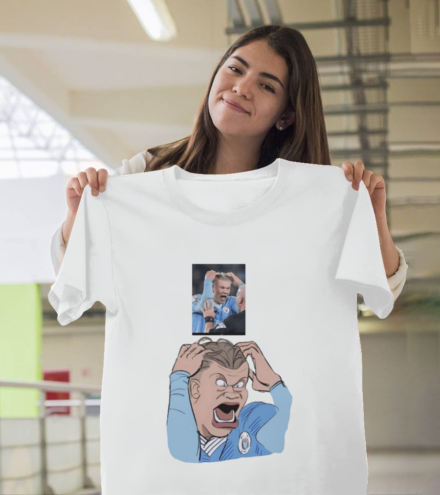 Erling Haaland Frustrated Screaming Football Cartoon Referee Reaction T-Shirt