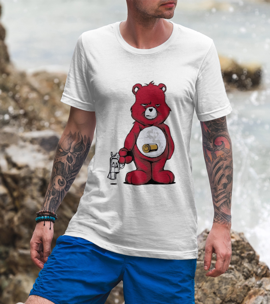 Red Bear With Revolver .38 Special Bullet Smoke T-Shirt
