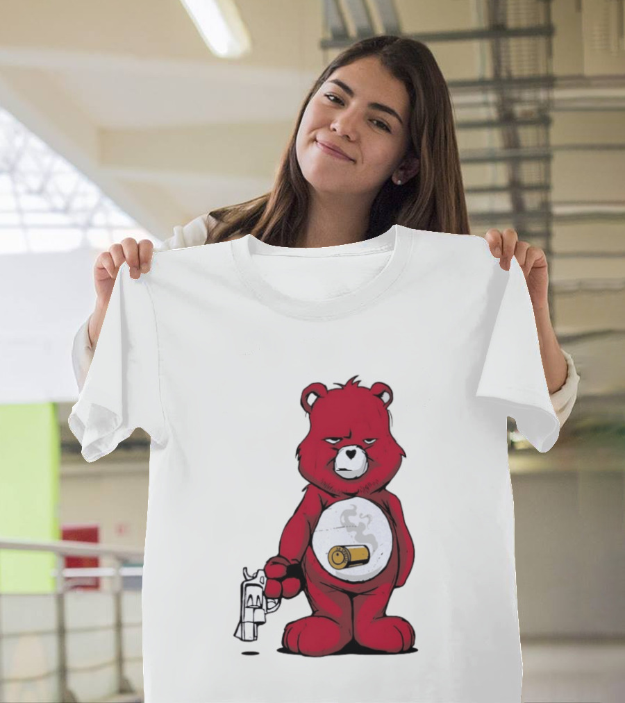 Red Bear With Revolver .38 Special Bullet Smoke T-Shirt