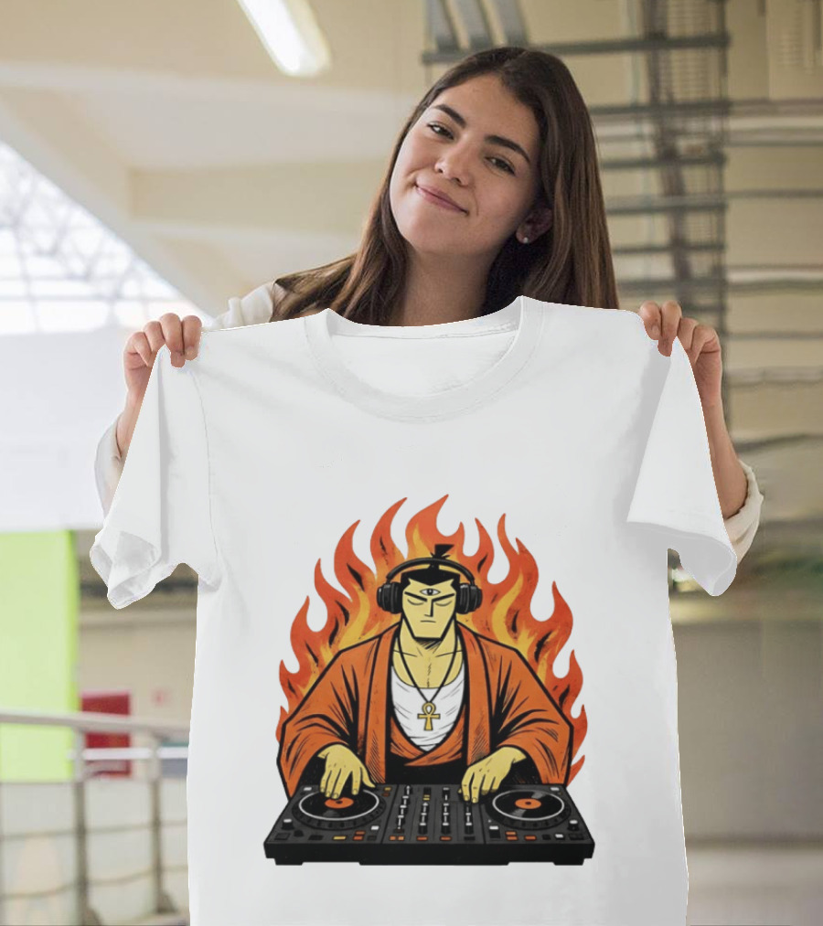Samurai Jack DJing With Headphones Fire Music Mixer T-Shirt