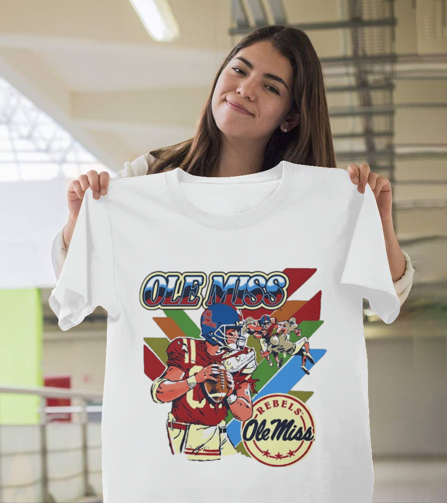Ole Miss Rebels Football Player Action Retro Style Collaboration T-Shirt