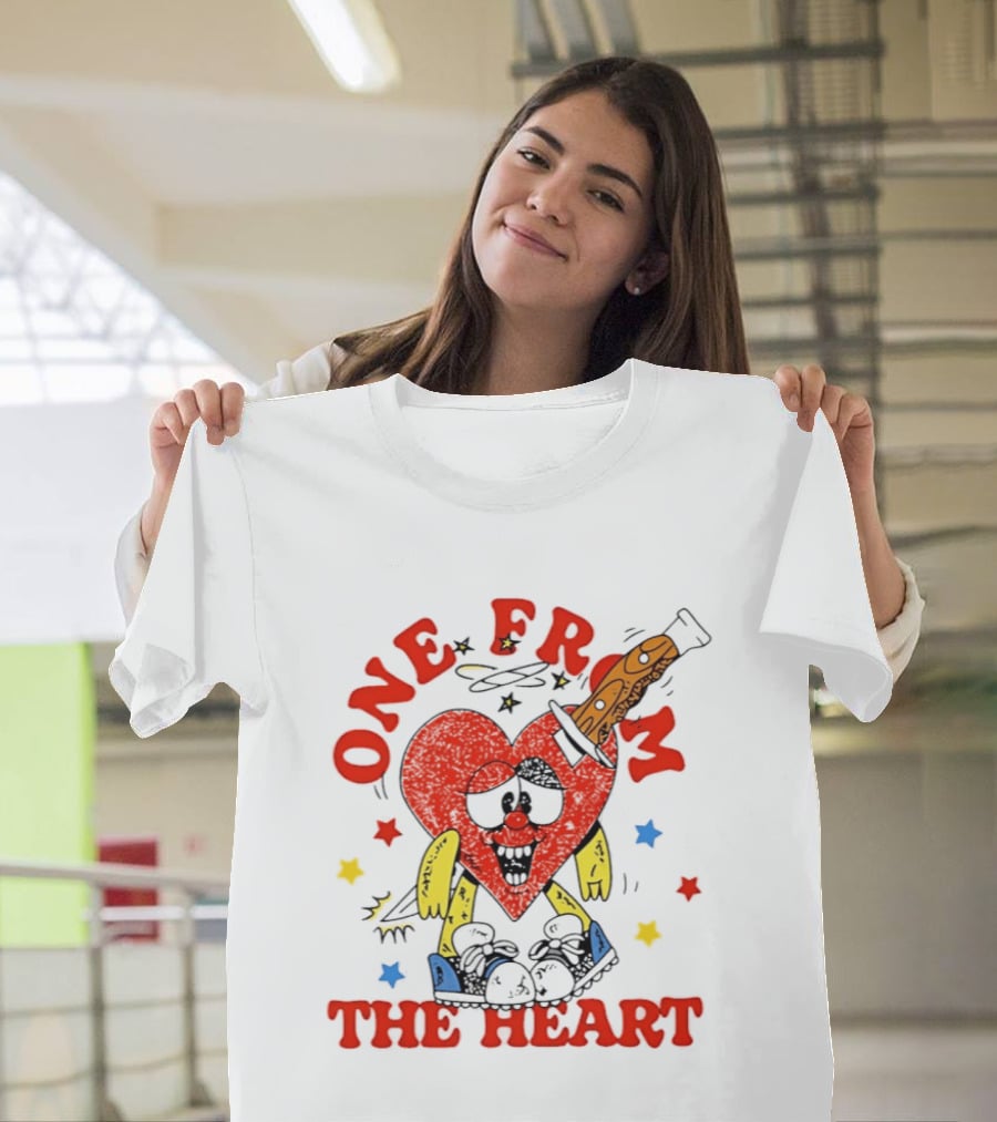 One From The Heart Love Cartoon Heart With Knife And Colorful Stars T-Shirt