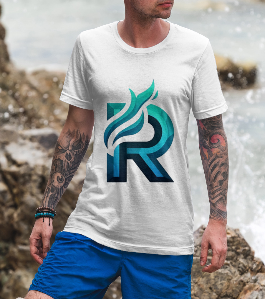 R Flame Letter Blue Green Gradient T-Shirt