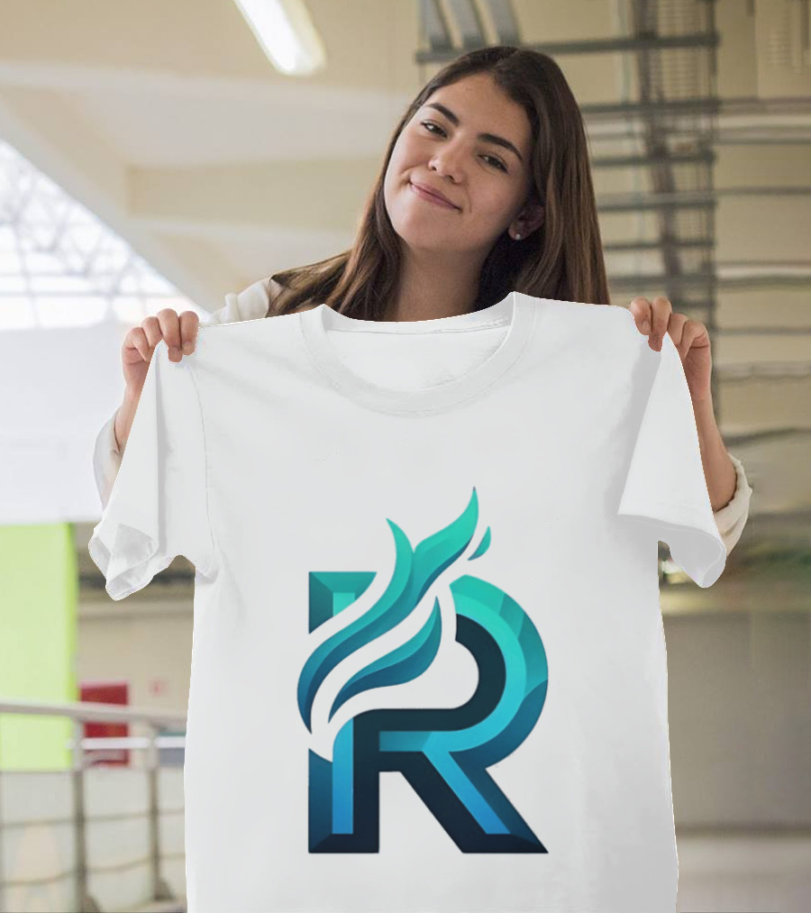 R Flame Letter Blue Green Gradient T-Shirt