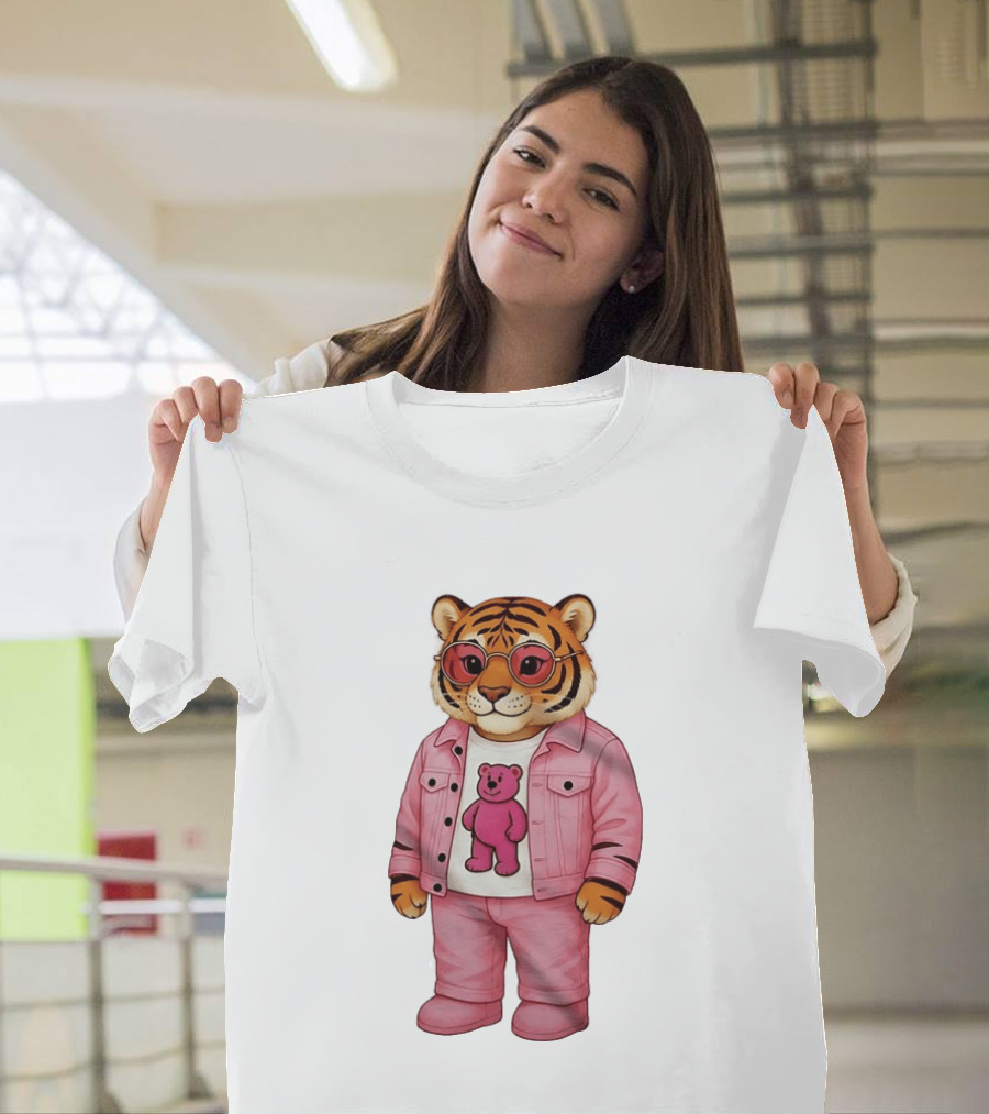 Cincinnati Bengals Fashion Pink Denim Tiger Bear T-Shirt