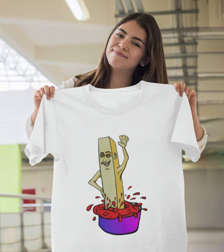 French Fry With Face Humorously Dipping In Ketchup Bowl T-Shirt