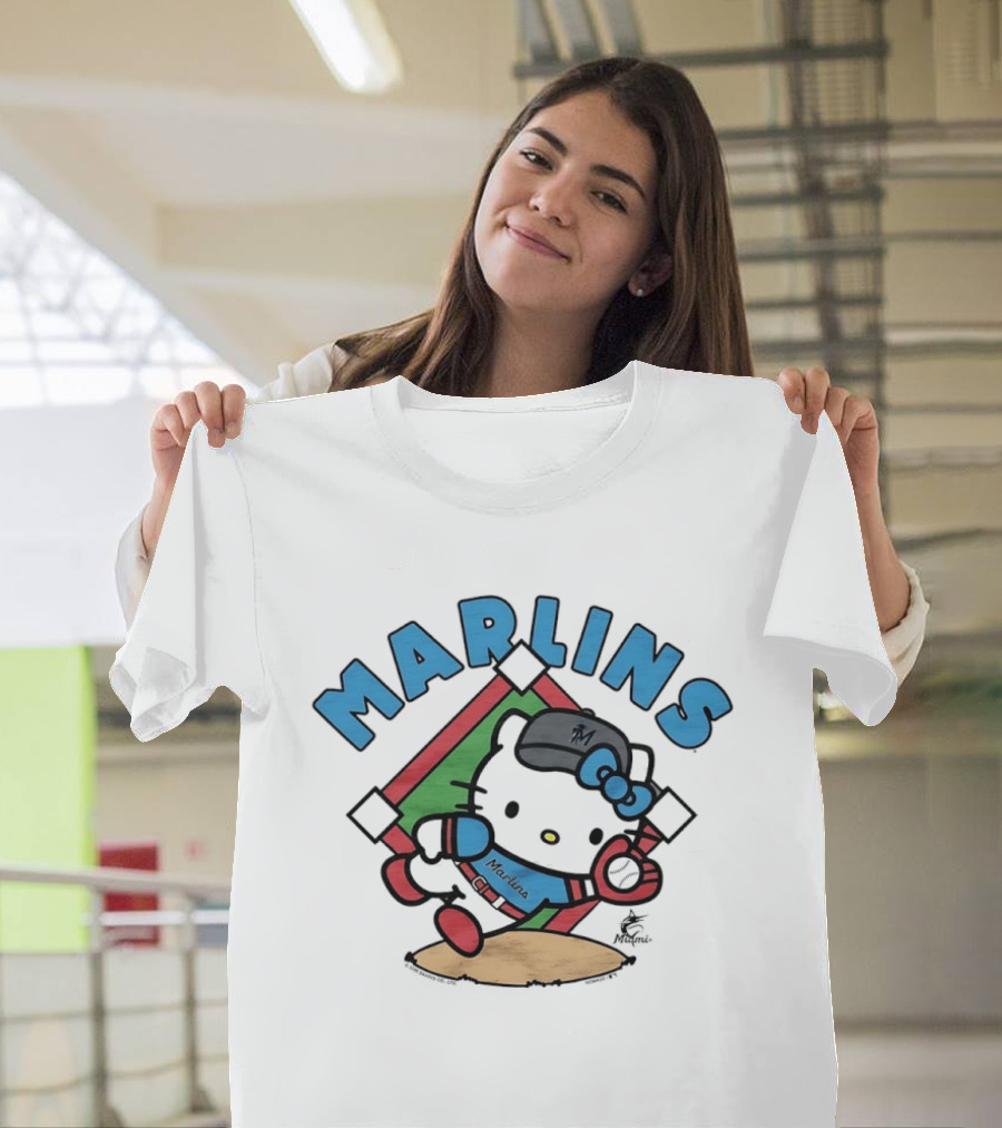 Hello Kitty Miami Marlins Catch Collaboration T-Shirt