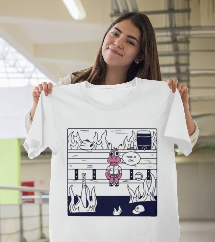 Jaxshrimp This Is Fine Fires Cartoon Cow Sitting Amidst Flames T-Shirt