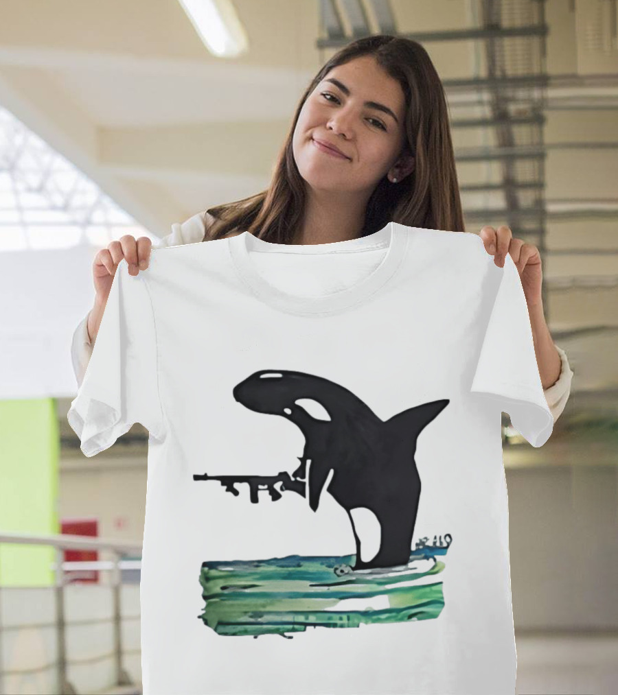 Orca Whale Holding A Machine Gun T-Shirt