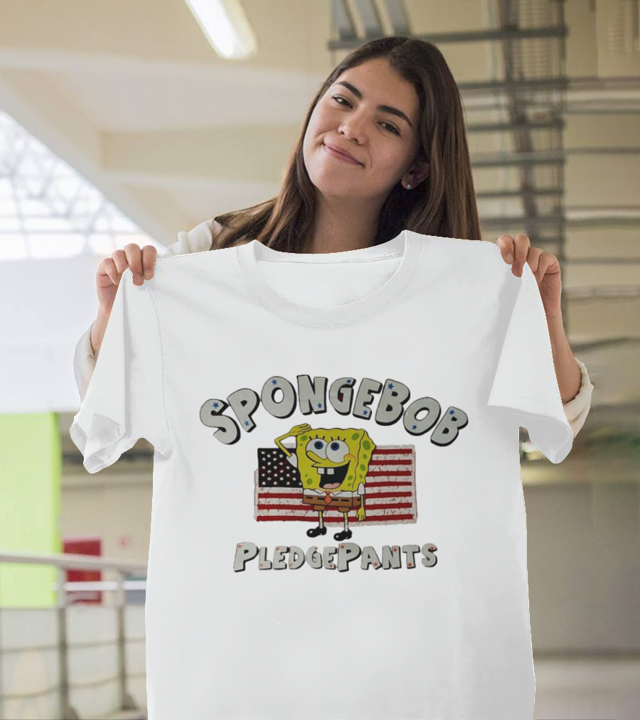 Spongebob Pledgepants American Flag Salute T-Shirt