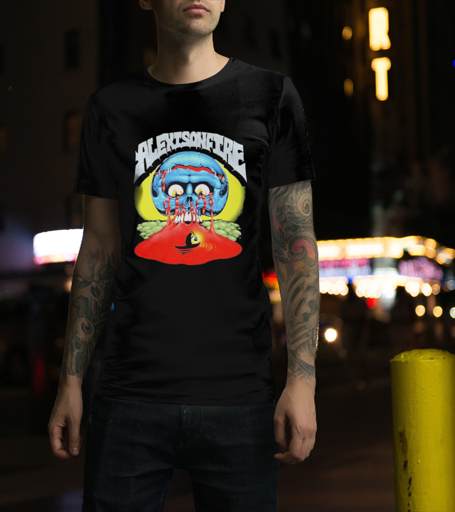 Alexisonfire Skull Island Creepy Blue Skull With Red Eyes And Boat T-Shirt